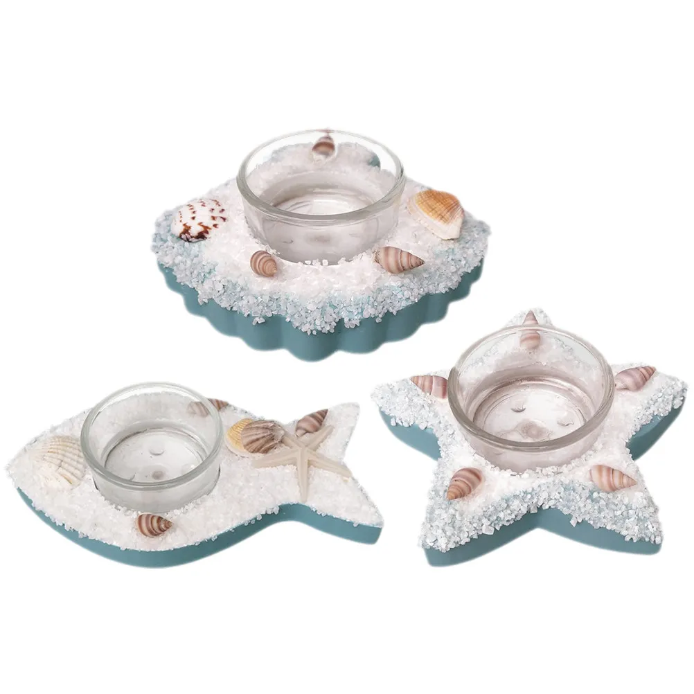 3Pcs Mediterranean Style Fish Shaped Resin Holders for Desktop Decor Tea Light Holder Nautical Table Centerpiece