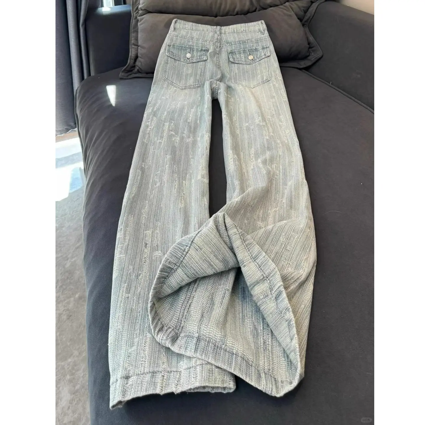 Y2K Jacquard Jeans Women Micro Flare Loose Fit Slimming Droopy Hem Horseshoe Drag Effect Floor Length Pants