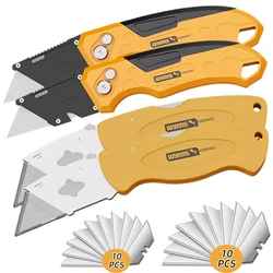 WYNN'S 4-Pack Heavy Duty Folding Utility Knives Set Quick Change Retractable Blades Includes 20 Extra Blades for Cartons & Boxes