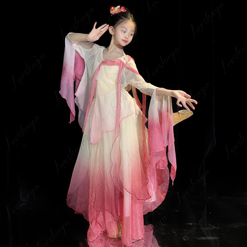 Classical Dance Costume - Gradually Changing Gauze Dress, Ancient-style Flower-patterned Dance Skirt Performance