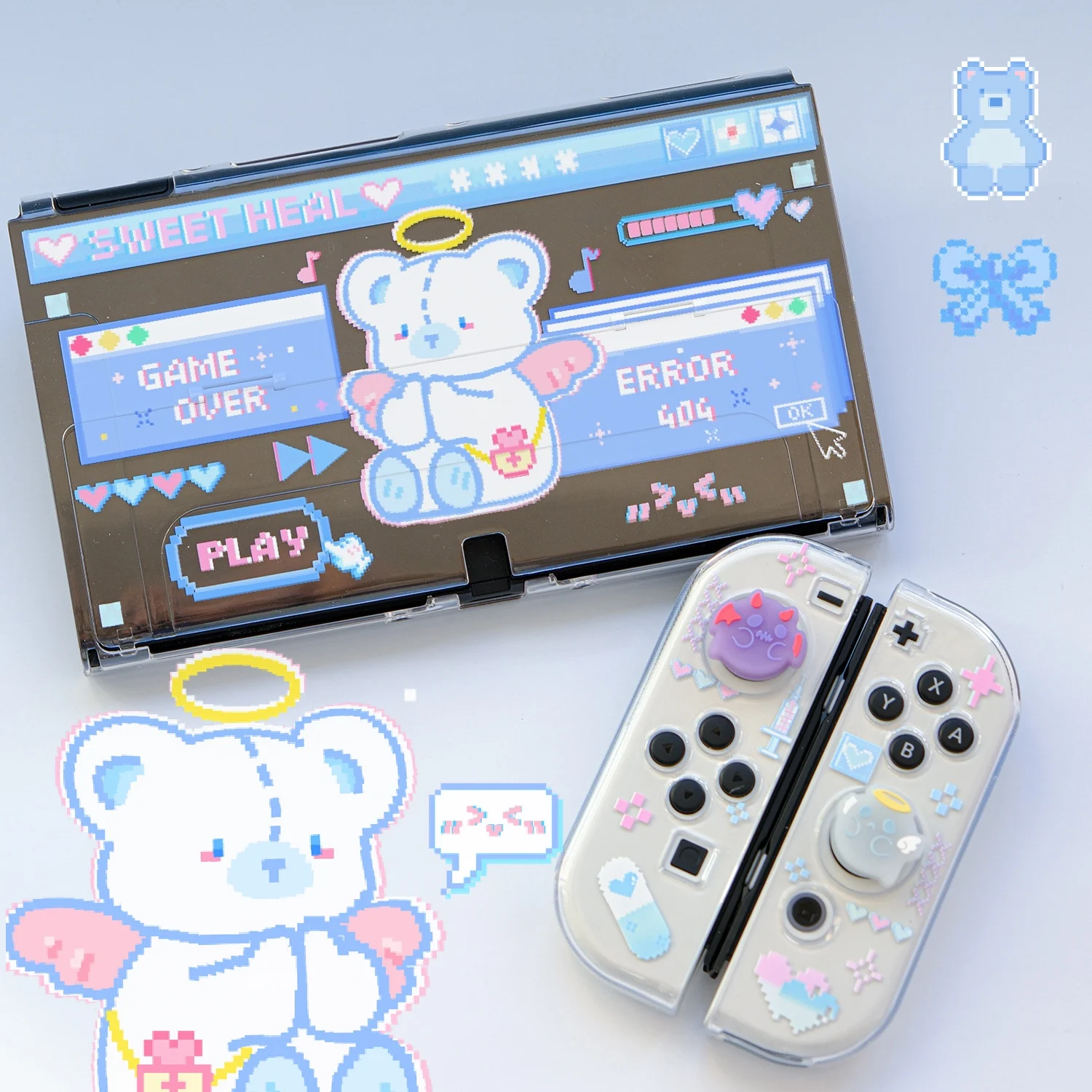 

Case For Nintendo Switch OLED Accessories Kawaii Illustrations Pixel Bear Protective Shell Joycon Case For Switch Console Games