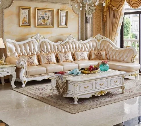 The product can be customized. European solid wood leather corner concubine sofa