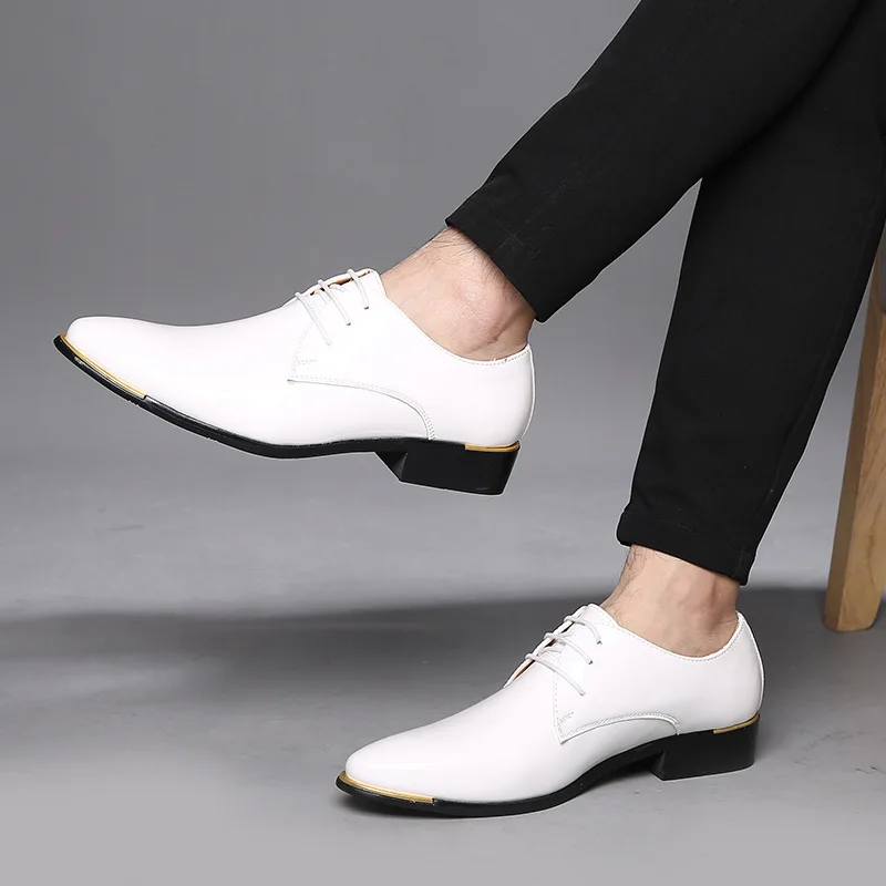 Italian Luxury Men\'s Shoes Oxford Quality Patent Leather White Wedding Size 38-48 Black Leather Soft Man Dress Formal Shoe Male