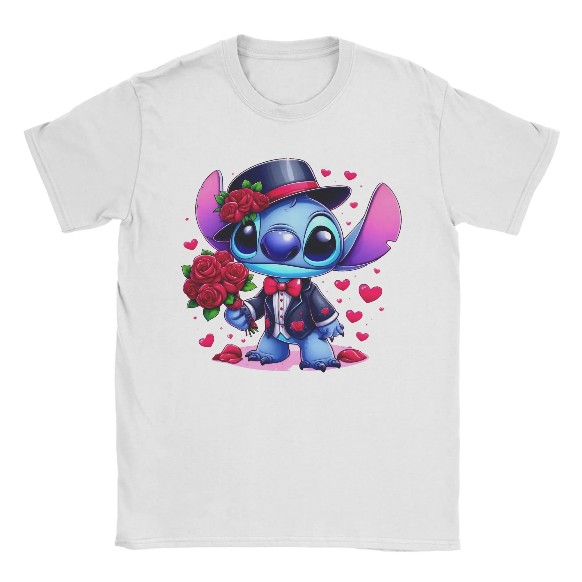

Футболка на День святого Валентина с принтом Стич, модная крутая футболка с принтом Стич, мужская хлопковая футболка с круглым вырезом, размеры 4XL, 5XL, 6XL, футболка с коротким рукавом, потрясающая футболка