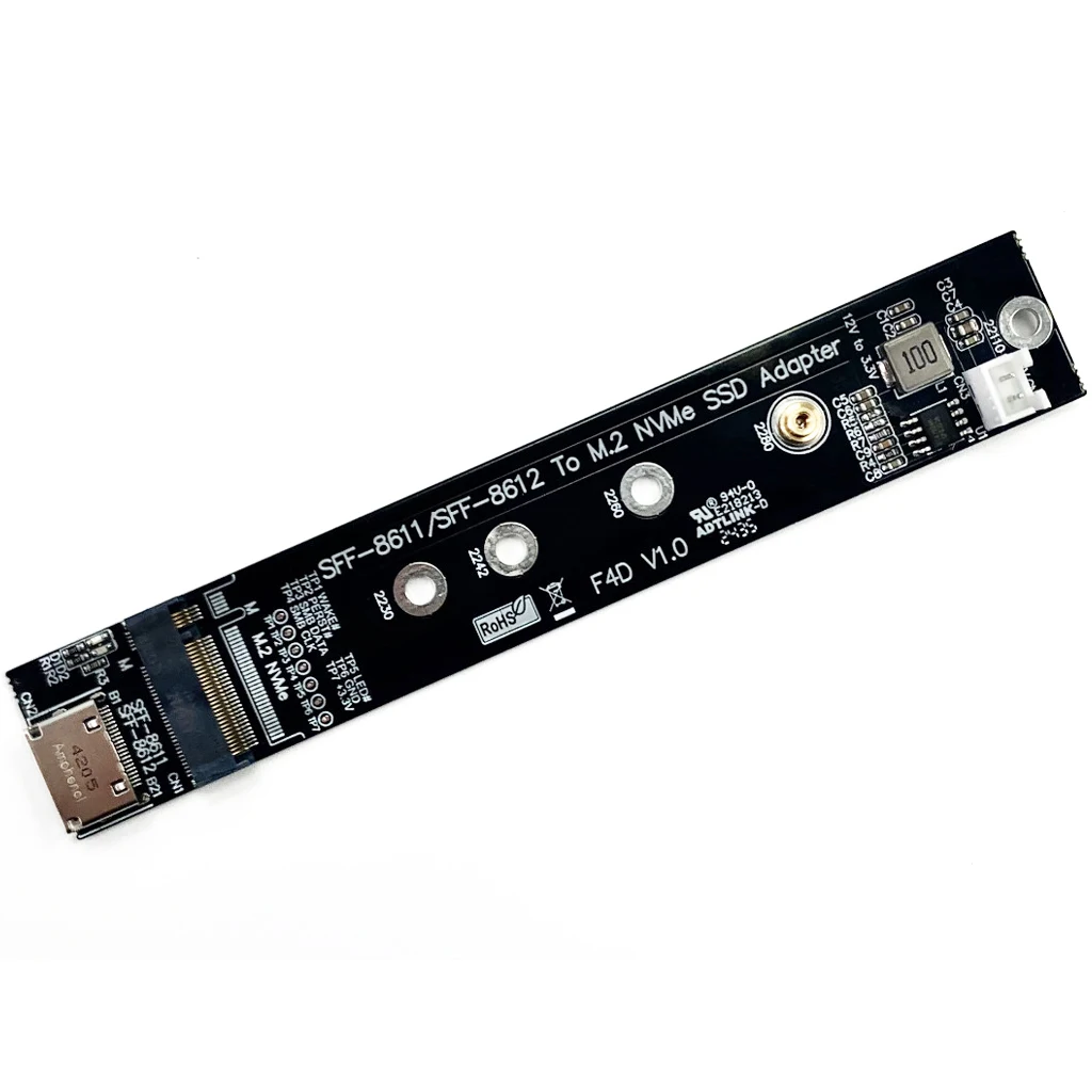 F4D For OCuLink SFF-8611/8612 to M.2 NVMe M-key 2230 2242 2260 2280 SSD Adapter Card PCIe 4.0 x4 Gen4 64Gbps Expansion Card