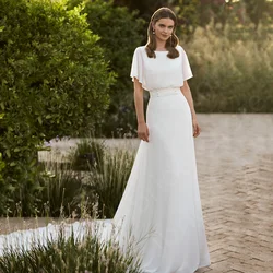 Customized Modern Summer White Wedding Dresses 2024 Bridal Gowns Back Out Bride Dress Round Neck Boho Wedding Gowns Lace Beach