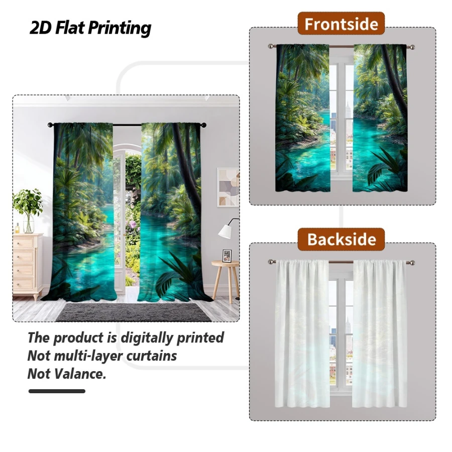 2PCS Digital Printed Curtains, Rainforest Clear River Pattern, Beautiful Window Drapes for Living Room Bedroom Home Decor