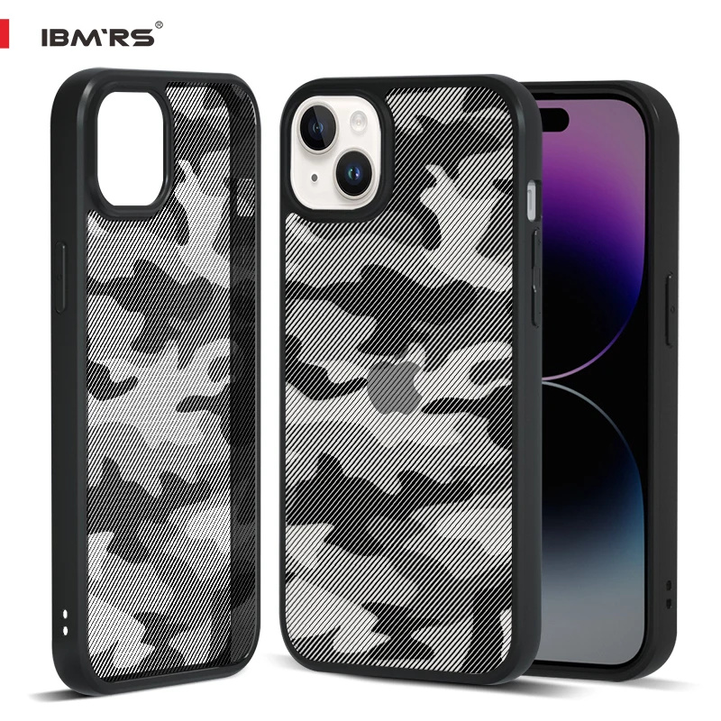 

IBMRS Shockproof Case For Apple iPhone 15 Plus Case, Camo Transparent Bumper Airbag Phone Cover