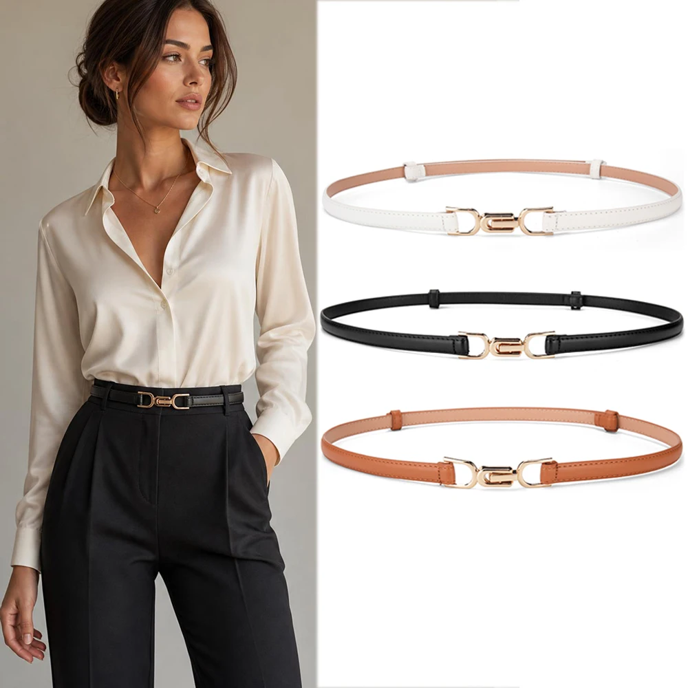 Fashion Skinny PU Leather Alloy Buckle Niche Design Thin Skinny Artificial Leather Belt Suitable for Jeans Dresses
