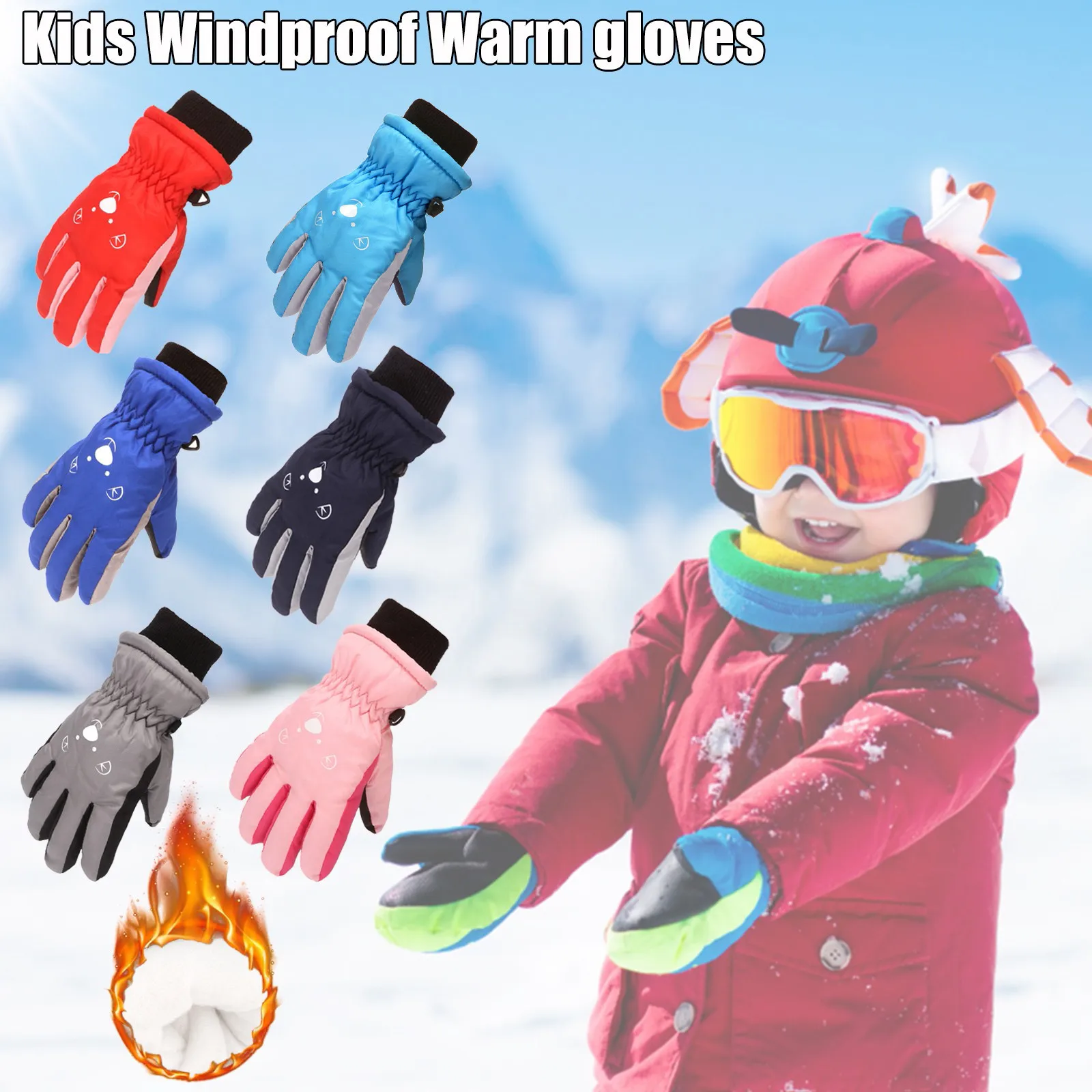 Print Ski Gloves Winter Warm Gloves Outdoor Kids Boys Girls Snow Skating Snowboarding Windproof Durable