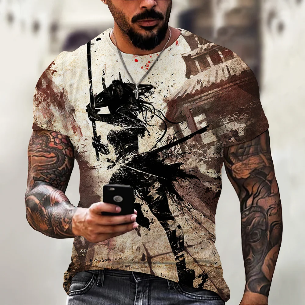 T-Shirt Samurai Vintage per uomo 3D Japan Style Print top manica corta Street Hip Hop Streetwear Ninja Tees maglietta da uomo 6XL