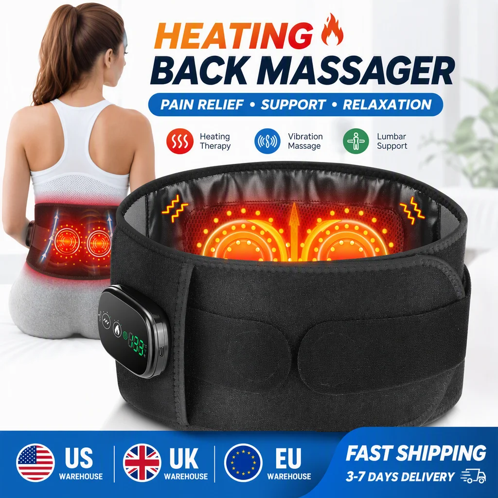 Electric Heating Vibration Back Support Massage Belt, 5 Temperature Settings 2 Motor Vibration Waist Wrap, Rechargeable Red Light Lumbar Brace