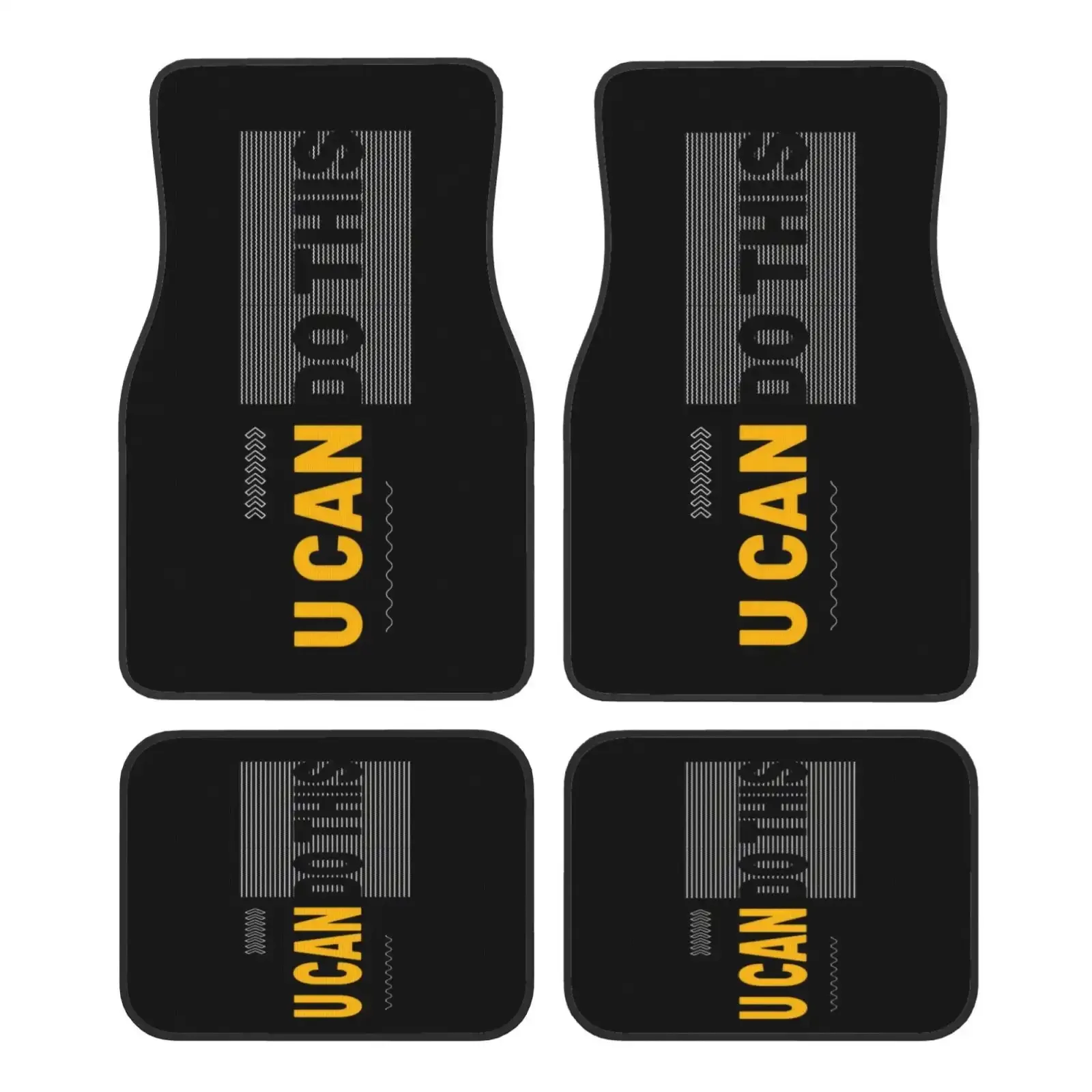 4pcs U CAN DO THIS Car Floor Mats - Ultra-Soft Polyester, Fit For All Vehicles, Black With Yellow Text, Easy To Clean, Motivatio