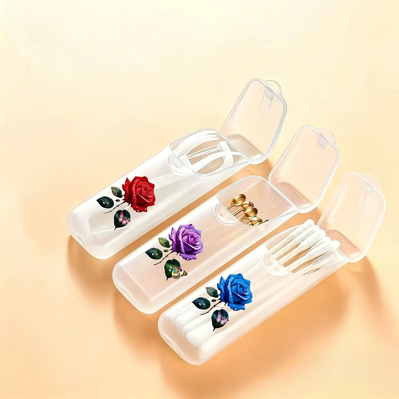 Butterfly on Rose & Leaf Assorted Color Portable Travel Storage Box - Storage Case for Toothpicks, Dental Floss & Daily Supplies