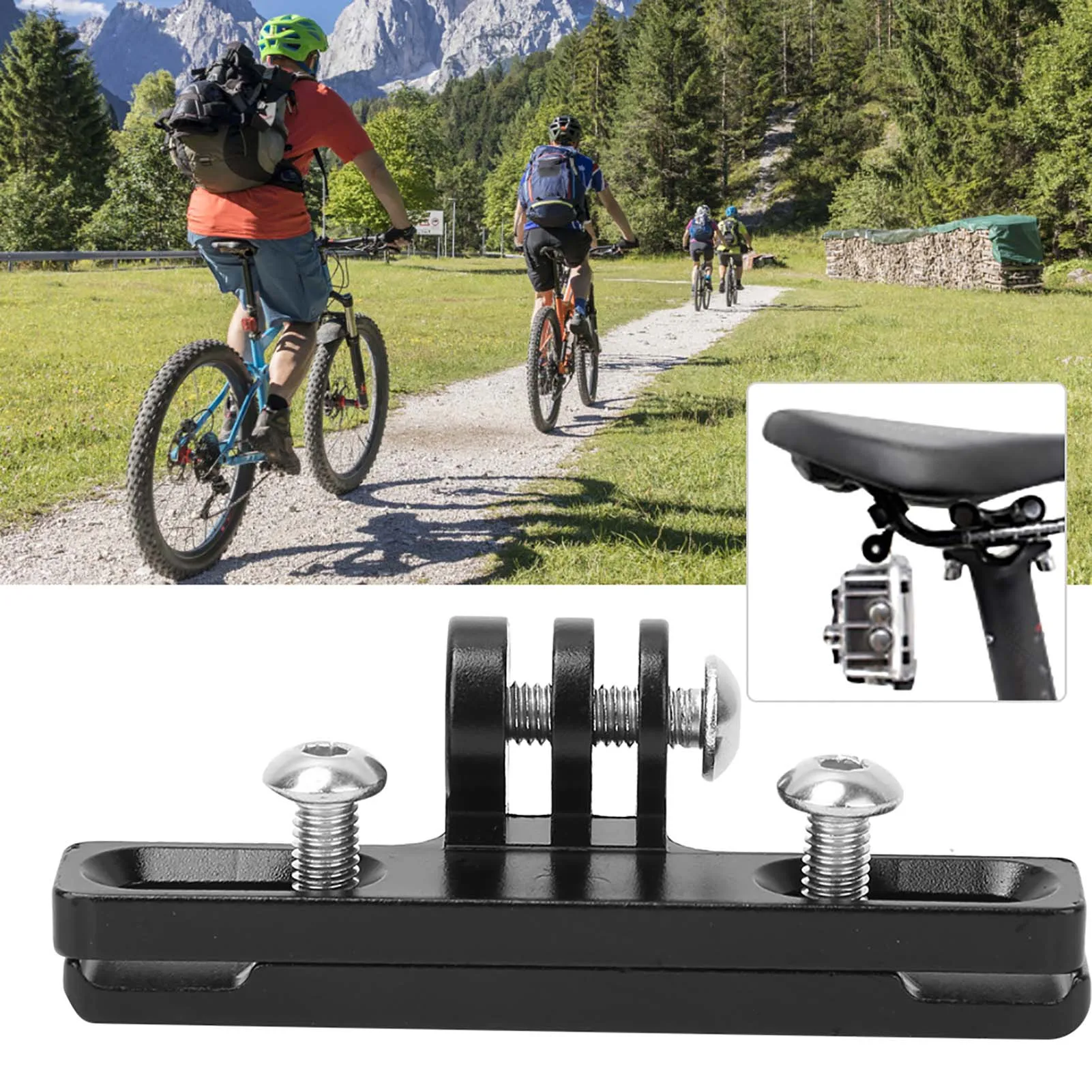 Aluminium Alloy Black Bike Base Bicycle Saddle Cushion Clip Mounting for Gopro Hero6/5/4/3 Camera