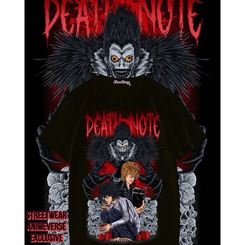Death Note L Light Ryuk Vintage Anime T‑Shirt Shinigami Skull Horror Print Oversized Unisex Short Sleeve Otaku Streetwear Tops