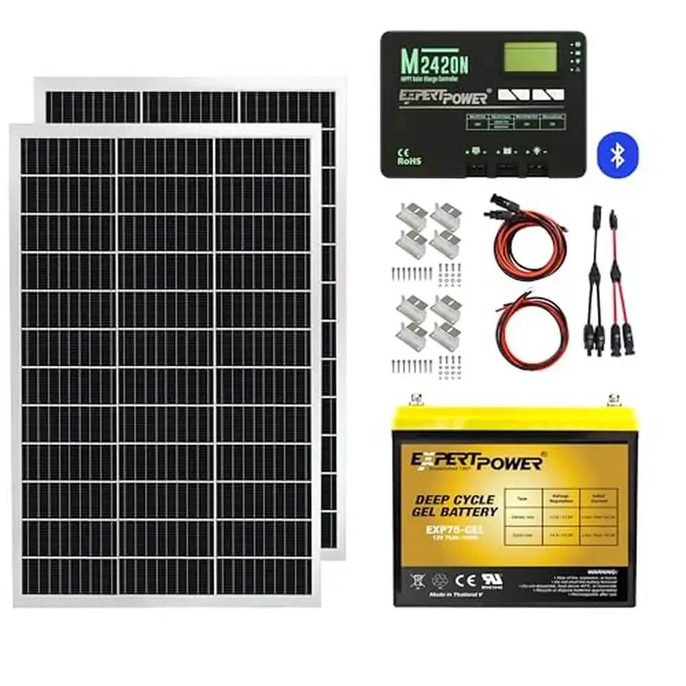 200W 12V Solar Power Kit with 900Wh Gel Battery Mono Panel MPPT Charge Controller Off-Grid DC System Tempered Glass High