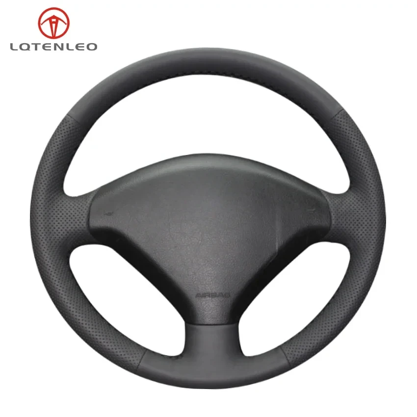 LQTENLEO Black Artificial Leather Car Steering Wheel Cover for Peugeot 307 2001-2008 307 SW 2005 2006 2007 2008