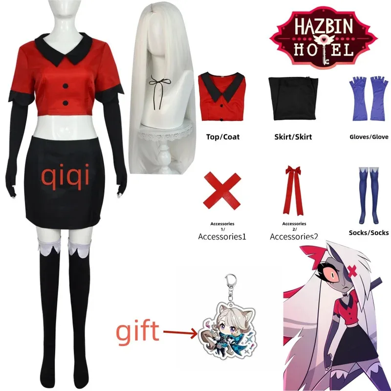 

Аниме Вагги Косплей Костюм Haz bin Cos Hotel Красная Униформа Топ Юбка Перчатки Носки Полный Комплект Костюмов для Взрослых Хэллоуин Вечеринка Необычные