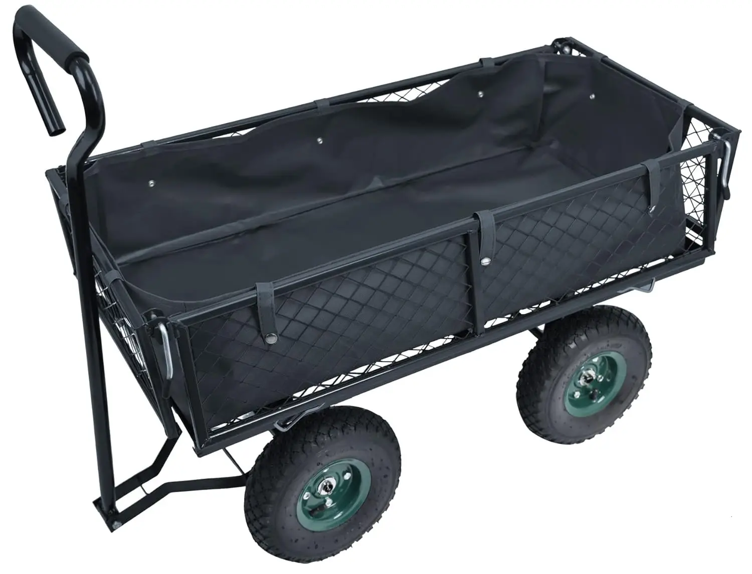 Mesh Steel Folding Utility Wagon, Vagão utilitário preto com lados removíveis, Pneus Pneumáticos 10in, Forro Incluído