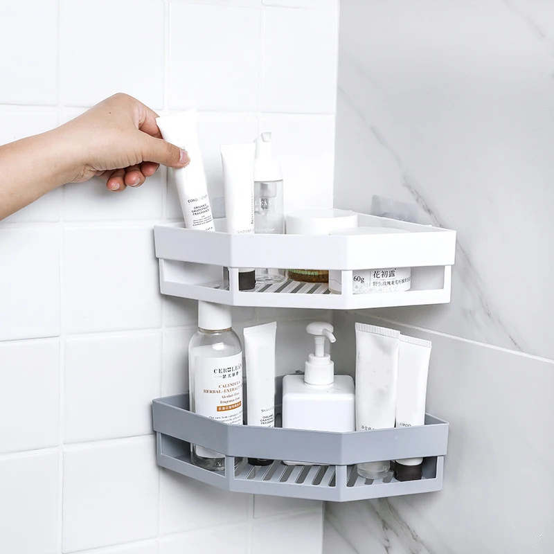 Bathroom Wall Triangular Shower Shelf Corner Storage Rack Adhesive Punch Free For Home Bath Sundries Organizer Holder Basket