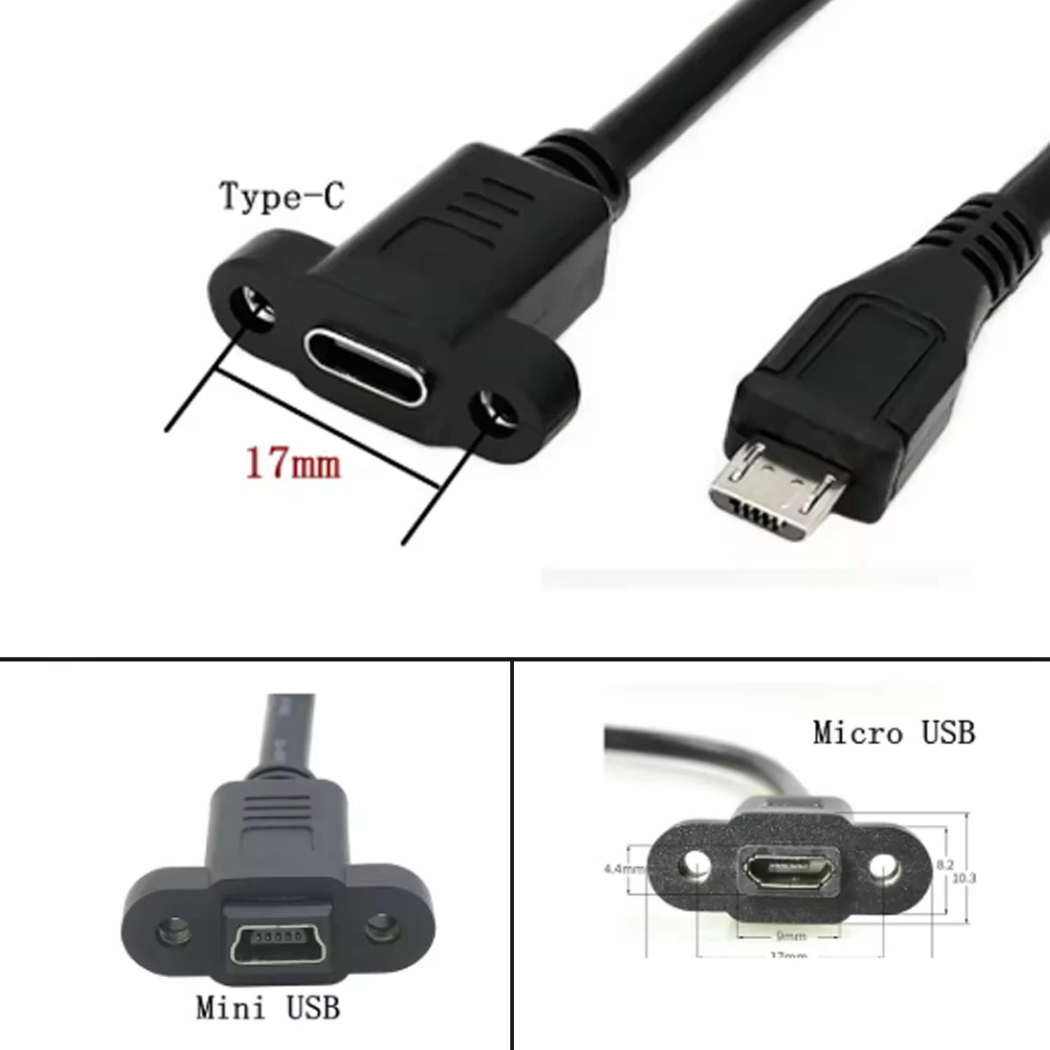Micro USB 5Pin Male to Female Extension Panel Mount Type USB 2.0 Cable with Screws