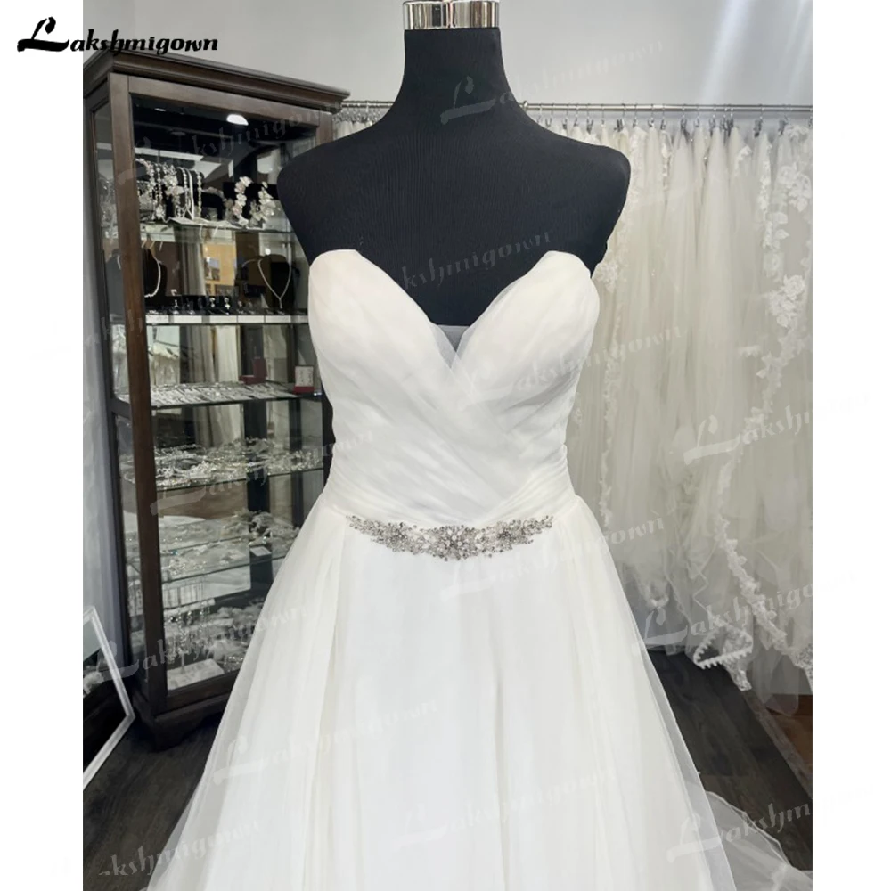 Robe de mariée en Tulle sans bretelles, Corset dos nu, ligne a complète, panneau d'illusion de modeste, sur mesure