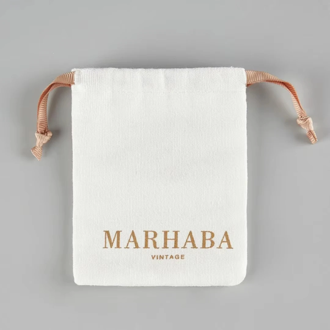 Custom Jewelry Bag Cotton Canvas Pouch Small Cotton Drawstring Bag With Logo For Gift Packaging