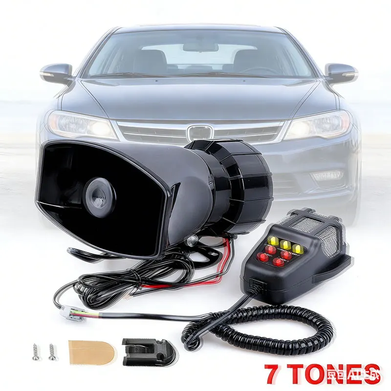 

7 Sound Car Alarm Horn DC 12V 100W 125dB with MIC Loud Motorcycle Siren Vehicle Truck Warning Loudspeaker Plastic Police Firemen