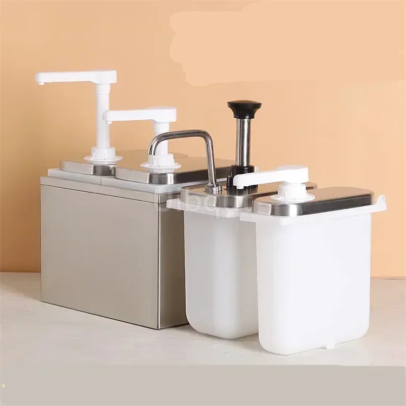Gewürzpumpe Spender 1L 2L Manuelle Edelstahl Blase Blase Milch Tee Shop Sauce Spender Esszimmer Presse Flasche