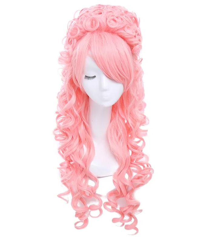 70cm długie różowe kręcone Marie Antoinette Anime Cosplay syntetyczne peruki do włosów