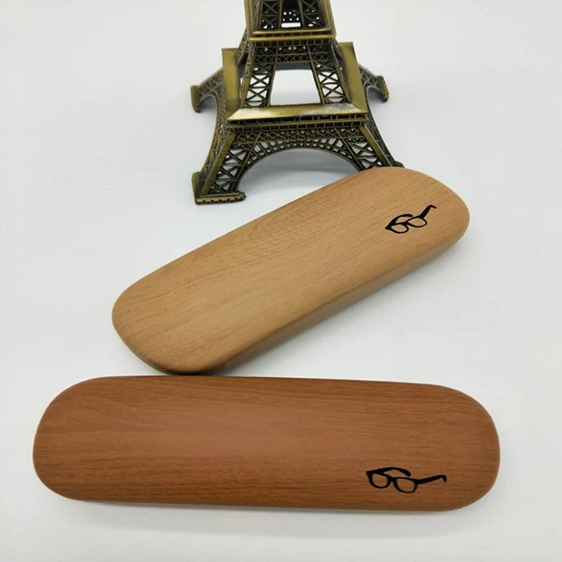 High Quality Wood Grain Hard Kit Holder Metal Reading Glasses Case For Men And Women PU Leather Eyeglass Box