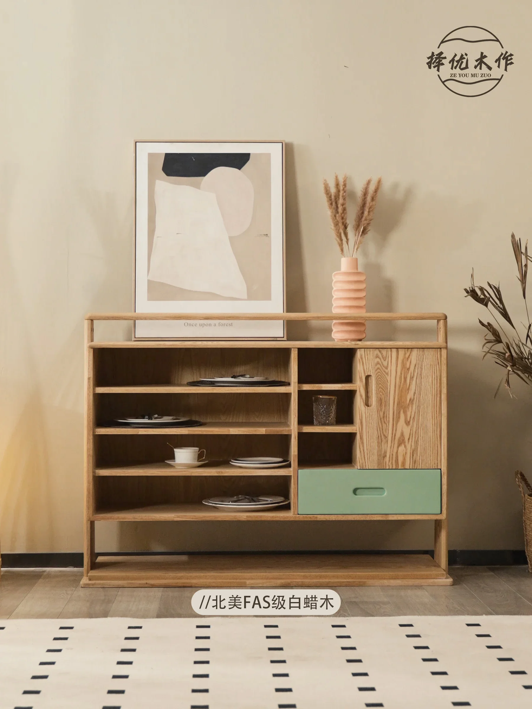 

lmm Solid Wood Sideboard Small Apartment Cabinet Ash Wood Restaurant Locker