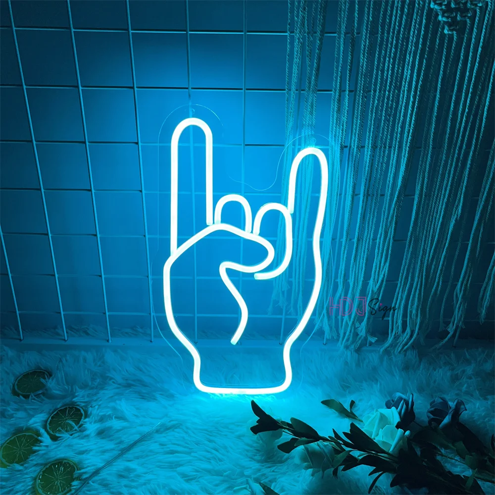 Rock Hand LED insegne al Neon luci per Party Bar Studio incandescente luci notturne a LED segno DJ Music Wall Decor Game Bar Party lampade al Neon