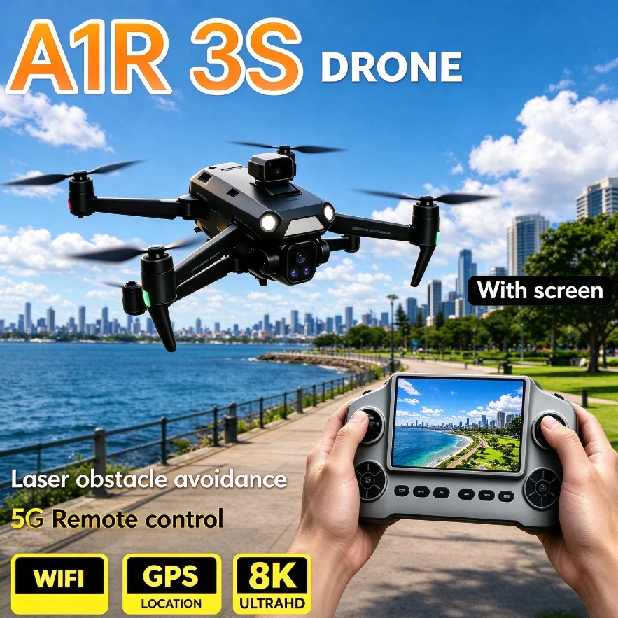 Original A1R GPS Drone 8K HD 5G WiFi FPV Foldable Brushless Quadcopter Laser Obstacle Avoidance Large Screen RC