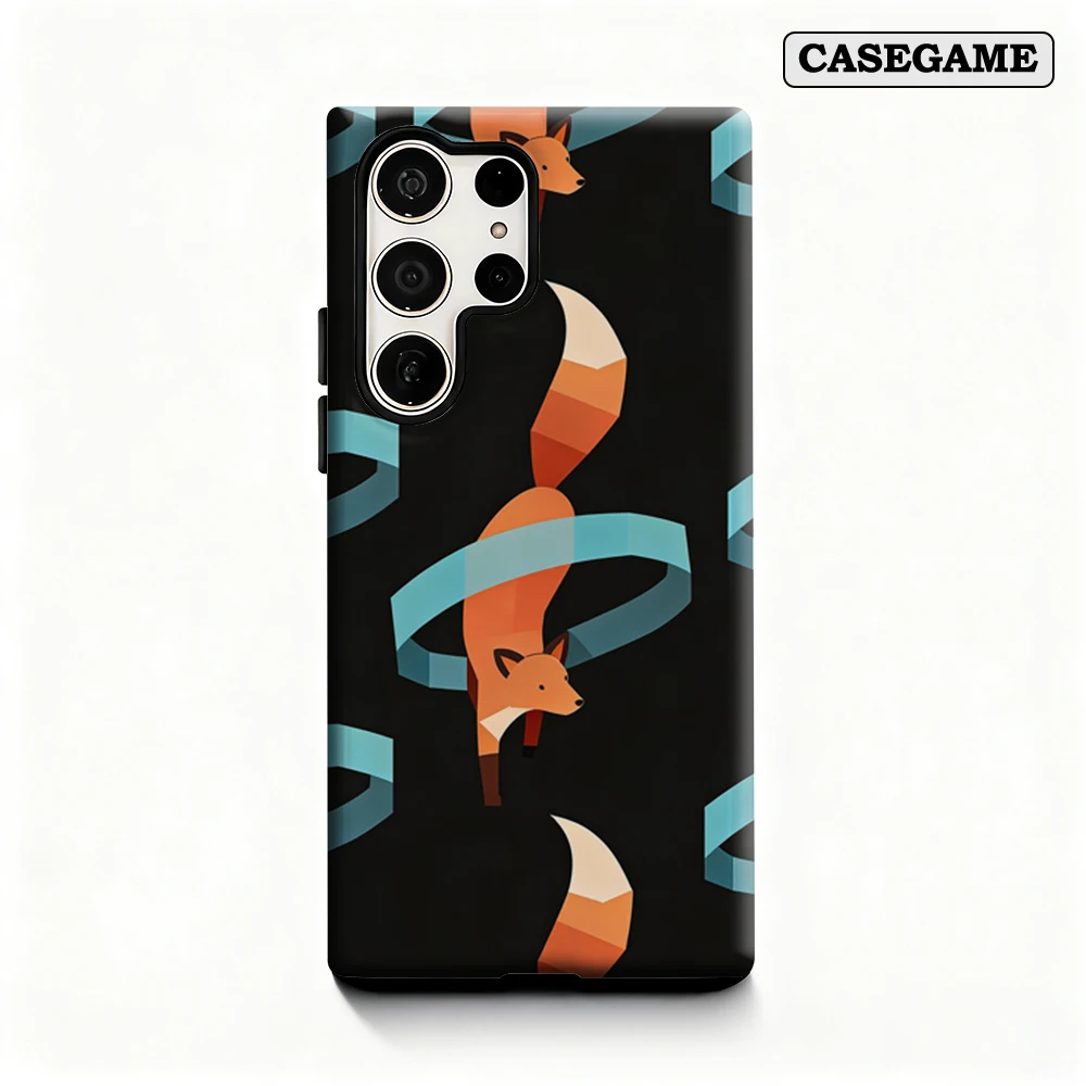 Casegame Phone Case for Samsung Galaxy S25 S26 Ultra S24 S23 Ultra Plus Shockproof Double Layer Geometric Fox Print Cover