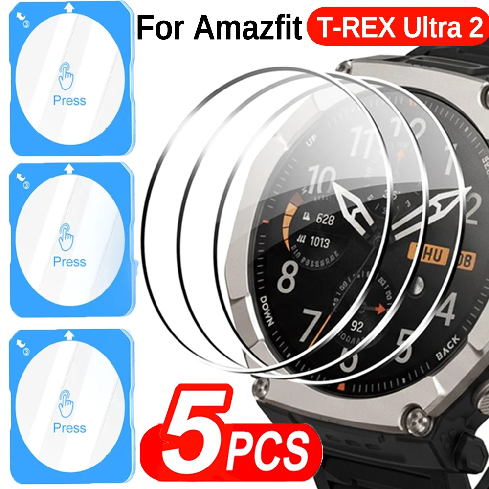 5-1 Stück gehärtetes Glas mit automatischem Ausrichtungs-Installationskit für Amazfit T-Rex Ultra 2 Displayschutzfolien HD Clear Schutzglasfolie
