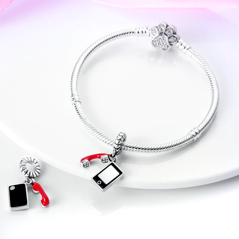 Rose Lipstick High Heels 925 Sterling Silver Fashionable Cute Red Theme Charms Beads Fit Pandora Original Bracelets DIY Jewelry