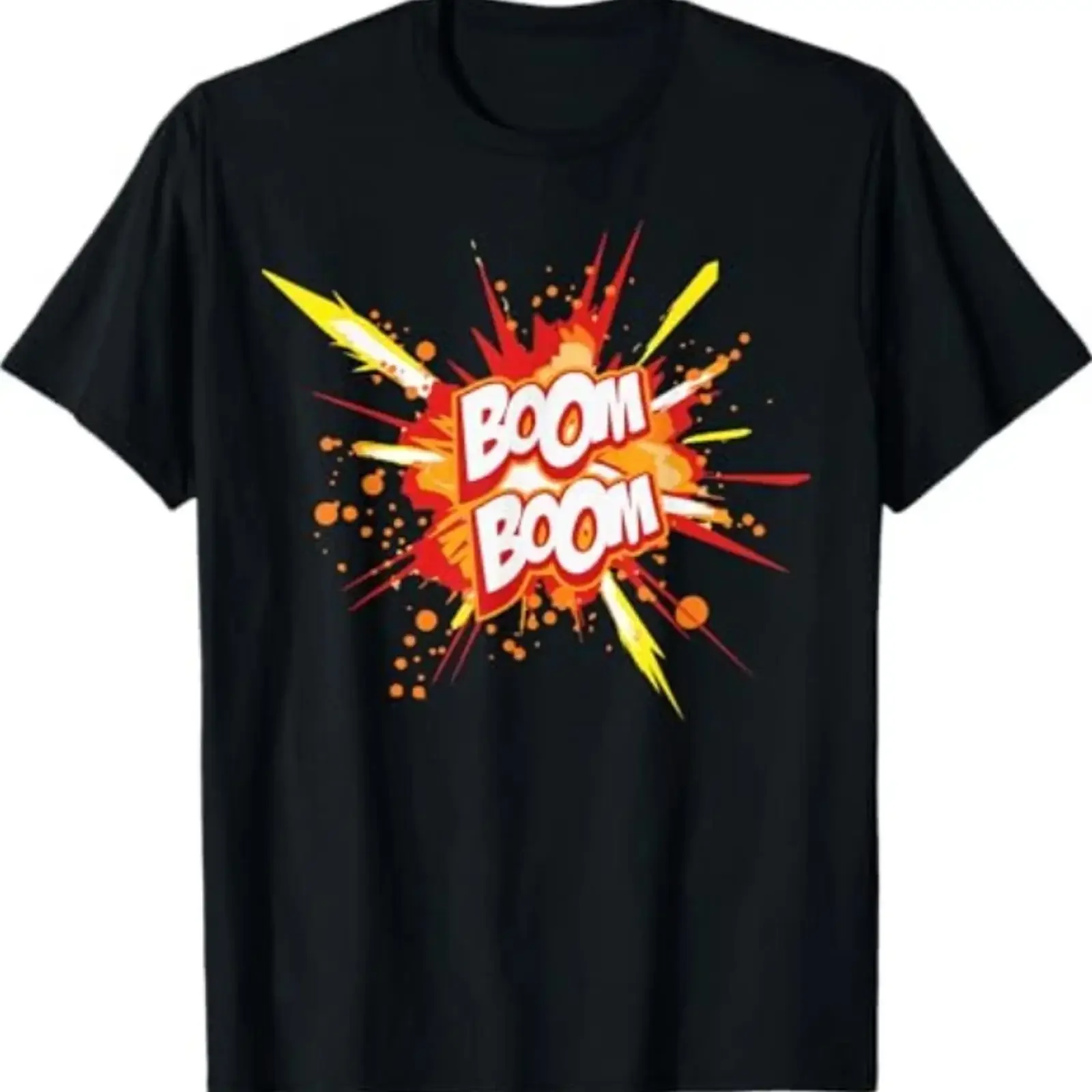 Boom Comic Explosion Funny Cartoon T Shirt vintage Washed Slightly fashion streetwear Top For Everyday Wear homme Versatile