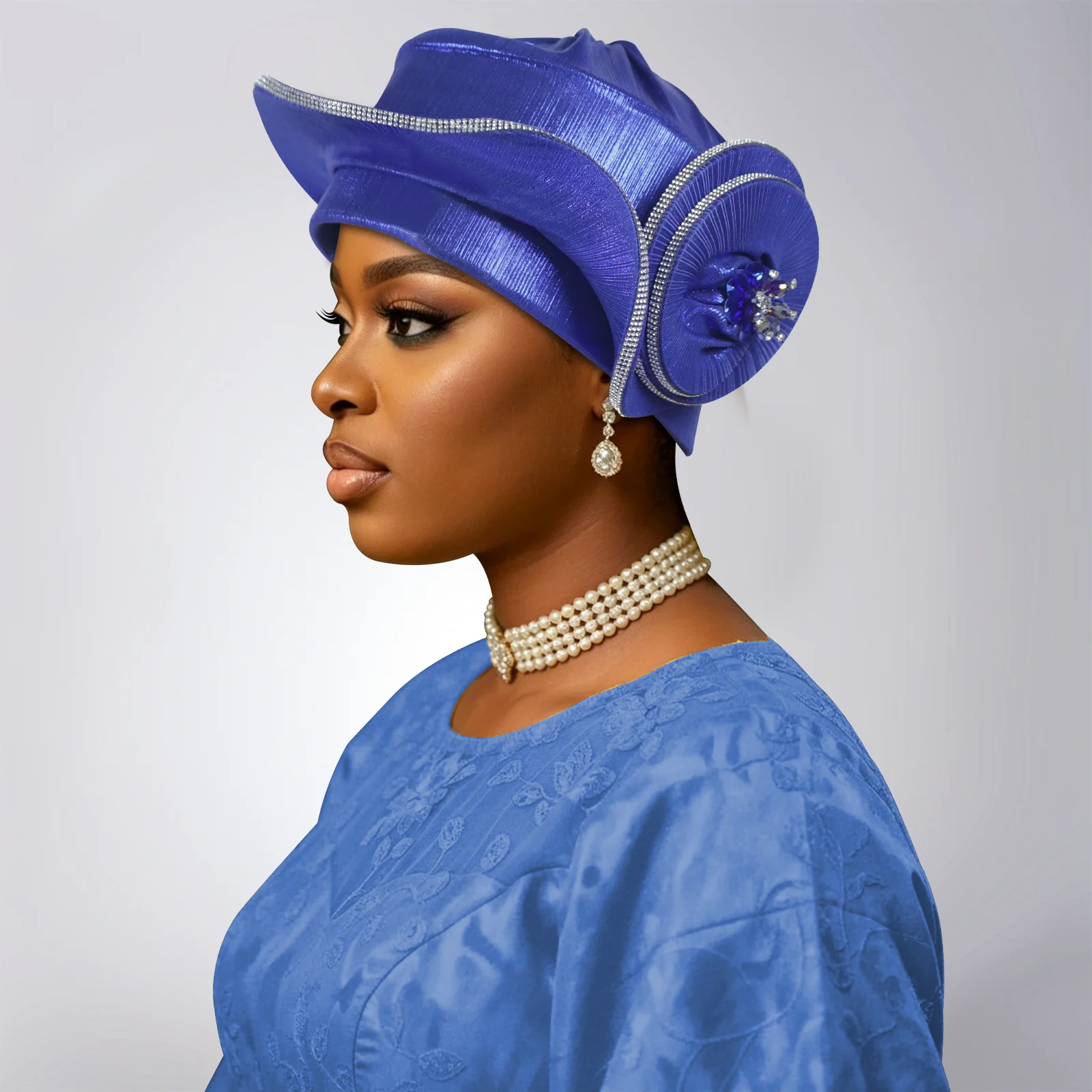 Luxury Rhinstone Spiral Beret Turban for Women Afrcian Headtie Auto Gele Female Head Wraps Nigerian Wedding Party Gele Headpiece