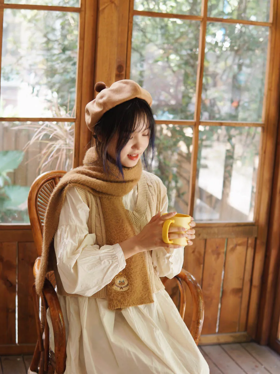 

Original Cat Cute Japanese Spring and Autumn Scarf Sweetheart Girl Plush Imitation Mink Knitted Sweetheart Women‘s Scarf Gift