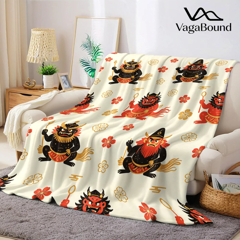 Japanese Oni Demon Folk Flannel Blanket Warm Soft Halloween Christmas All-Season Couch Decorative Cozy Warm Gift