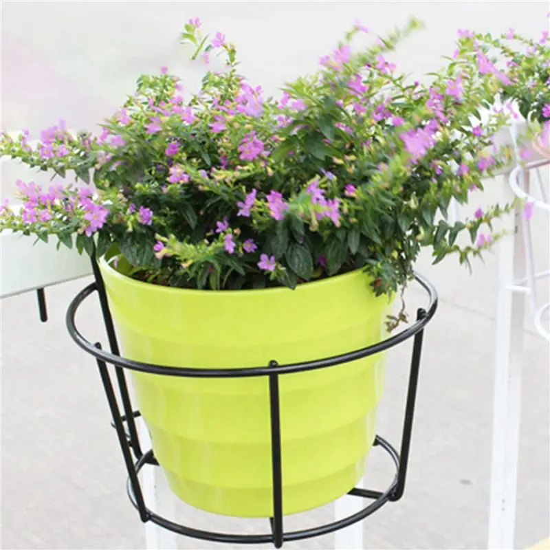 AS60-8Pcs Hanging Railing Planters Flower Pot Holders Plant Iron Racks Fence Metal Potted Stand Mounted Balcony Baskets Small