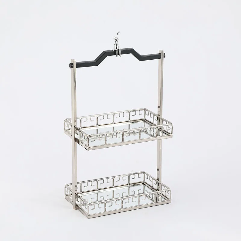 Two-layer wrought iron modern simple hotel clubhouse afternoon tea cake cold food rack home cosmetics jewelry storage rack