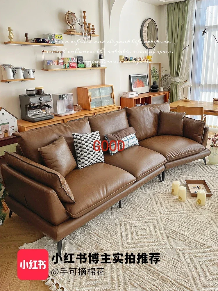 First Layer Cowhide Retro Caramel Living Room Corner Arc Creative Sofa