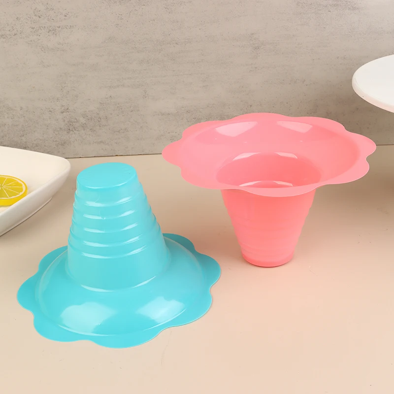 4 Pcs 450ML Ice Cream Sheet Ice Cream Cups Snow Bowl Leak-proof Plastic Flower Shaped Ice Cream Cups Colorful Shaved Ice Cups