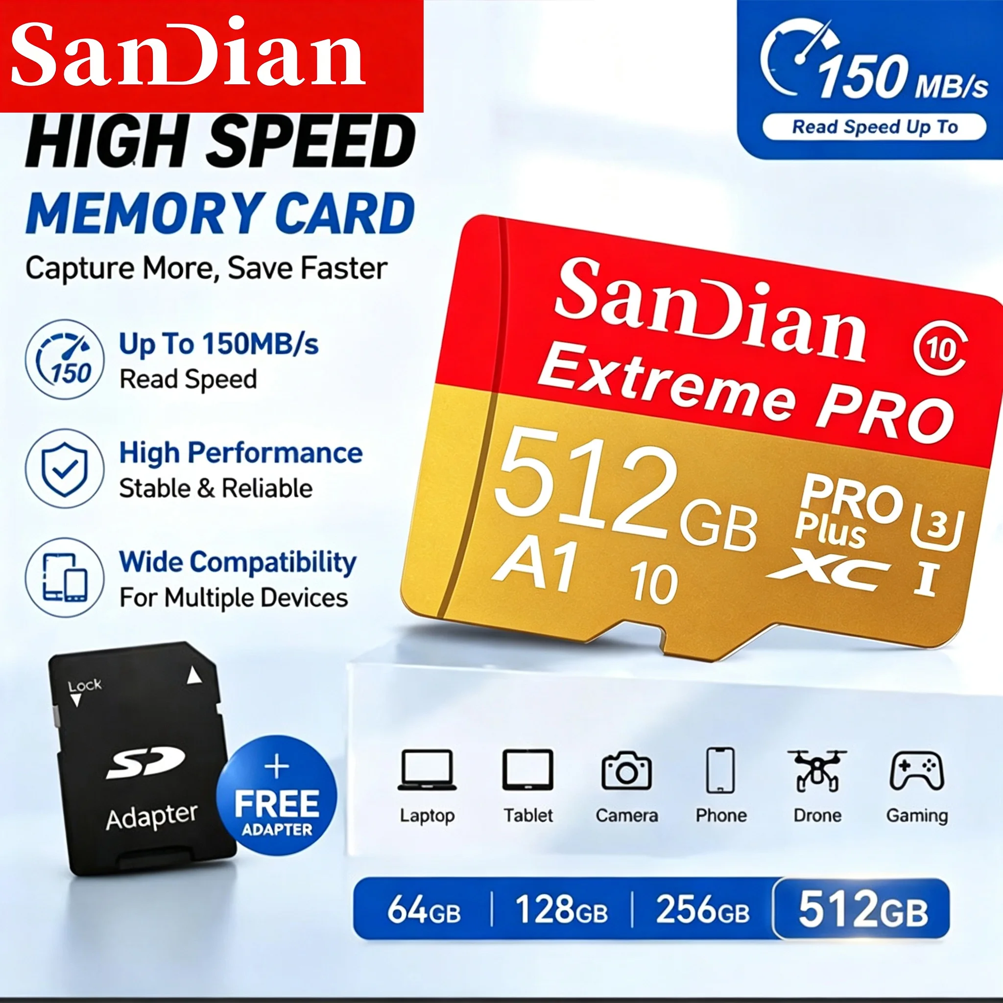 Micro TF SD Card 128GB 64GB 512GB 32GB SD Cards TF Cards Memory Card U1 4K 8K for E-Reader/VR Headset/Mobile/MP3 Player/Toy