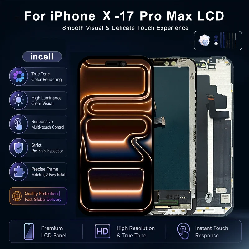 Incell For iPhone X XR XS XS MAX LCD 11 12 13 Mini Screen For iPhone 14 15 Pro 16 Plus 17 Pro Max Digitizer Assembly Replacement
