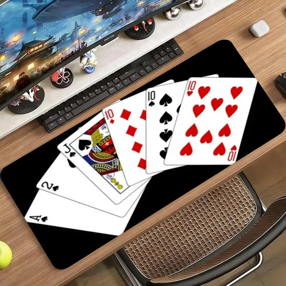 Poker Playing Cards Hand Casino Ace Black Big Gaming Mouse Pad Anti Slip Rubber Base Stitched Edges Desk Mat for Poker Player
