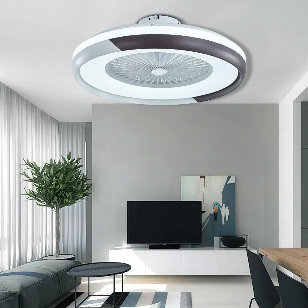 3 Speed Modern Smart Bedroom Silent Ceiling Fan w/Light and Remote Control Flush Mount LED Dimmable Timing Electric Fan Lamp